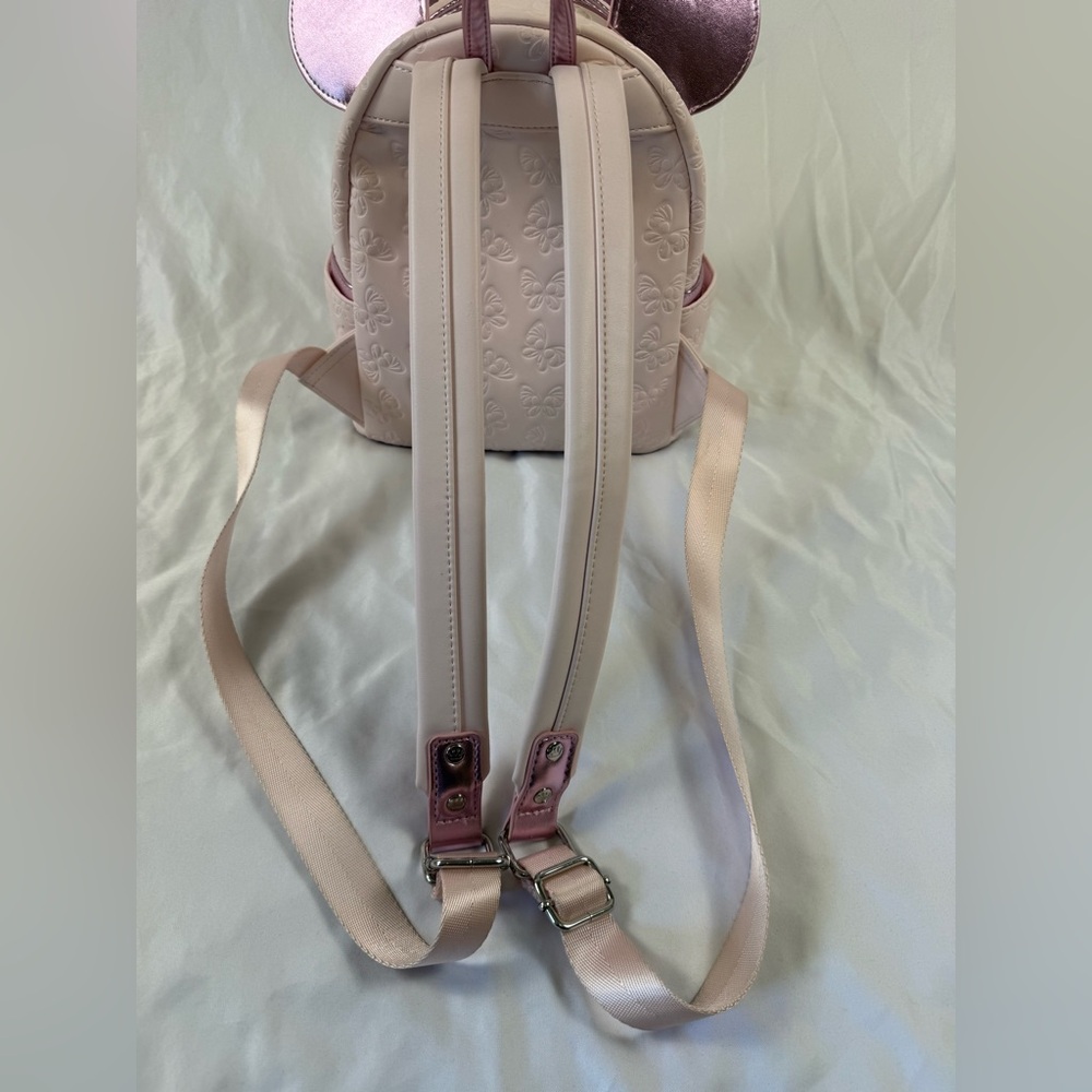 Disney Loungefly Minnie Mouse Butterfly Pink Mini Backpack Rose Gold Ears - Picture 7 of 14
